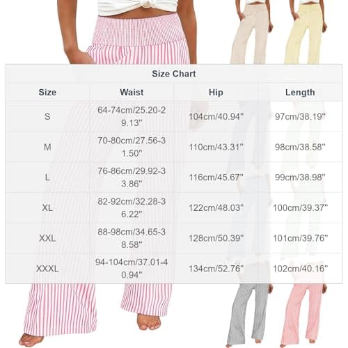 Women's Casual Wide Leg Striped Pants High Elastic Waist Loose Fit Clothing Fashion Palazzo Pants with Pockets S-3XL Khaki — view 3