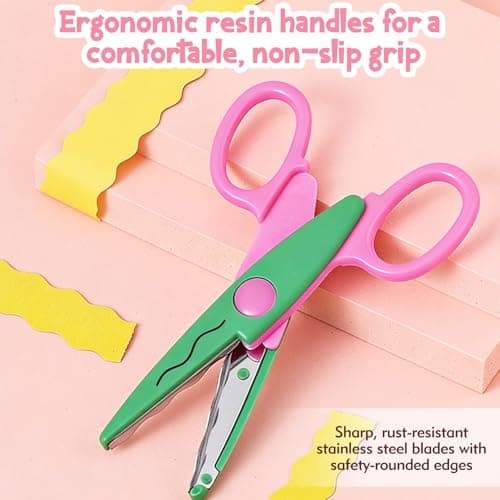 6pcs craft scissors, craft scissors decorative edge for Scrapebook＆School, fancy scissors with Stamp Edge, Fine Zigzag, Castle, Wide Zigzag, Scallop, Ripple — view 5