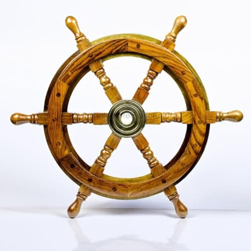 Nagina International Nautical Handcrafted Wooden Ship Wheel - Home Wall Decor (24 Inches, Natural Wood)