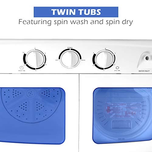 Giantex Portable Mini Compact Twin Tub Washing Machine 20lbs Washer Spain Spinner Portable Washing Machine, Blue+ White — view 4