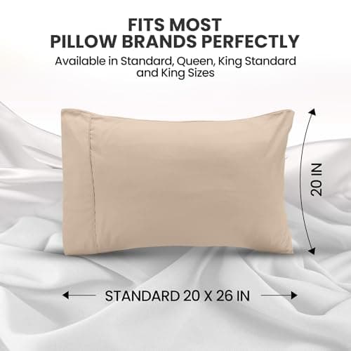 Utopia Bedding Standard Pillow Cases - 2 Pack - Envelope Closure - Soft Brushed Microfiber Fabric - Shrinkage and Fade Resistant Pillow Covers Standard Size 20 X 26 Inches (Standard, Beige)
