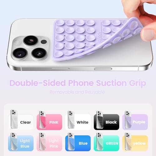 Klearlook Silicone Suction Cup Phone Case Mount Double Sided, Silicon Sticky Phone Grip with Higher Suction for Cell Phone, Hands-Free Phone Accessories Holder for Selfies and Videos, Lavender — view 3