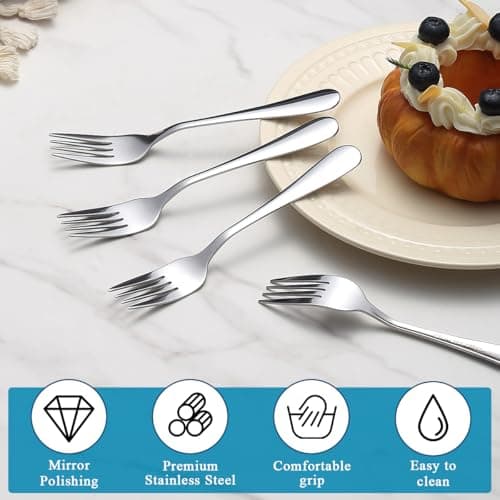 Cake Forks Set of 12, Berglander Stainless Steel 14cm Dessert Fork for Cocktail, Dessert, Cake, Tea, Fruit, Cheese, Appetizer Small Forks for Party, Hotel, Restaurant, Cafes Dishwasher Safe — view 4