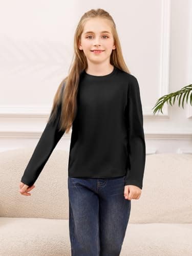 STYDAZZ Girls Long Sleeve T-Shirts Soft Basic Crewneck Tees for Kids Everyday Casual Tops Black 130 — view 4