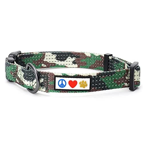 Pawtitas Reflective Dog Collar with Stitching Reflective Thread | Reflective Dog Collar with Buckle Adjustable and Better Training Great Collar for Small Dogs - Green Camo Collar