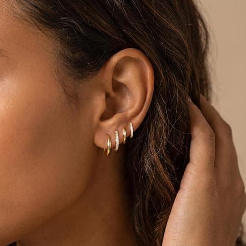 Maxcate Small Gold Hoop Earrings for Women Sensitive Ears Hypoallergenic 14k Real Gold Plated Hoops Zirconia Cartilage Huggie Earrings Set Trendy Helix Piercing Earring Stacks Jewelry for Women Gift