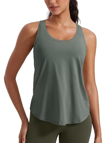 CRZ YOGA Womens Pima Cotton Racerback Workout Tank Tops Lightweight Loose Sleeveless Tops Athletic Gym Shirts Grey Sage Large