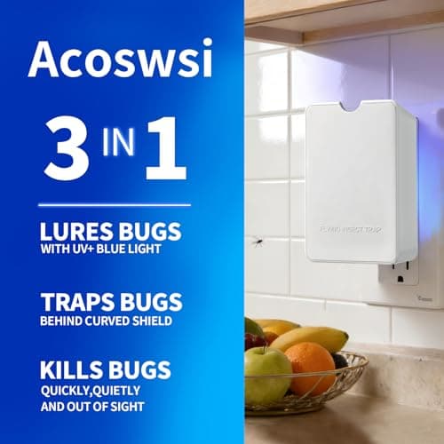 Acoswsi Indoor Fly Trap Plug in, Flying Insect Trap with Blue UV Light, Fruit Fly & Gnat Trap for Indoors, Mess-Free Bug Catcher for Home, 1 Device + 5 Refill Glue Cards