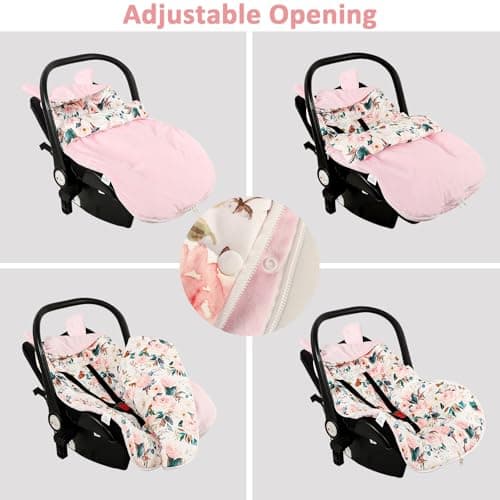 DILIMI Baby Car Seat Cover Winter, Warm & Cozy Baby Bunting Bag, Infant Carrier Cover for Girls and Boys, Pink Floral — view 4