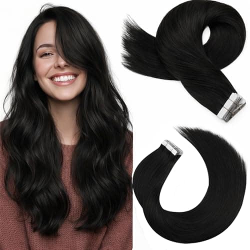 Moresoo Black Tape in Hair Extensions Human Hair 18 Inch Off Black Hair Extensions for Women Remy Skin Weft Human Hair Tape in Extensions #1B to Add length and Volume 20pcs 50G