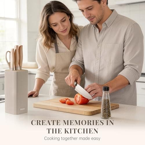 Astercook Knife Set, 6-Piece Kitchen Knife Set with Block, High Carbon Stainless Steel Ultra Sharp Kitchen Knives, Wood Grain Handle, Dishwasher Safe Knife Block Set, Khaki, Kitchen Utility Knives — view 7