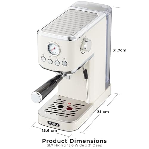 Zulay Kitchen Magia Compact Espresso Machine – 20 Bar Coffee Maker with Milk Frother Steam Wand, Latte & Cappuccino Maker, 1350W Fast Heating, 40oz Removable Water Tank, Stainless Steel – Cream