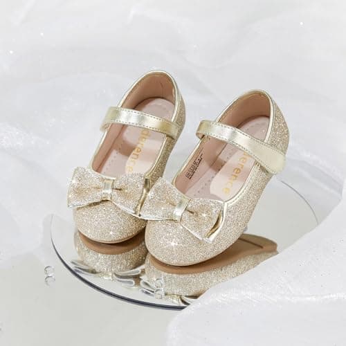 Kiderence Little Toddler Girls Dress Shoes Ballerina Ballet Flats Kids Gold Mary Janes Size 8 — view 3
