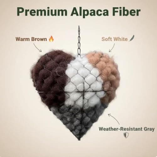 Handmade Alpaca Fiber Bird Nesting Heart, Nesting Material for Wild Bird, Refillable Nesting Accessories, Hummingbird Nest/House, Outdoor Garden Decortion, Gifts for Bird/Nature Lovers (1PCS) — view 2