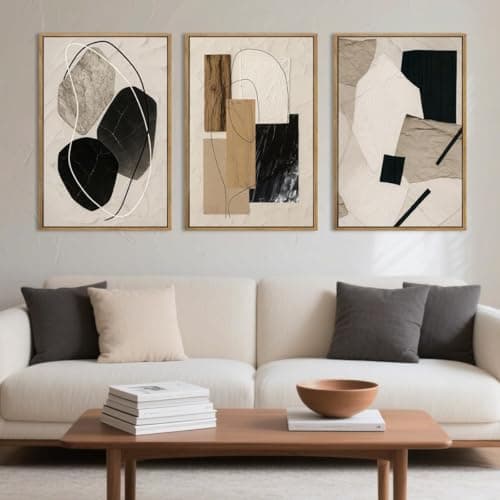 HPNIUB Large Abstract Paintings Framed Neutral Canvas Prints Mid Century Modern Wall Art for Living Room Bedroom Bathroom -16''x24''x3 — view 4