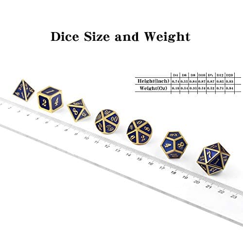 DNDND Heavy Polyhedral Metal Dice Set with Metal Box, 7-die Shiny Blue Surface with Golden Number for RPG,Dungeons and Dragons,Pathfinder,Shadowrun,D&D,Role Palying Game and Math Teaching — view 4