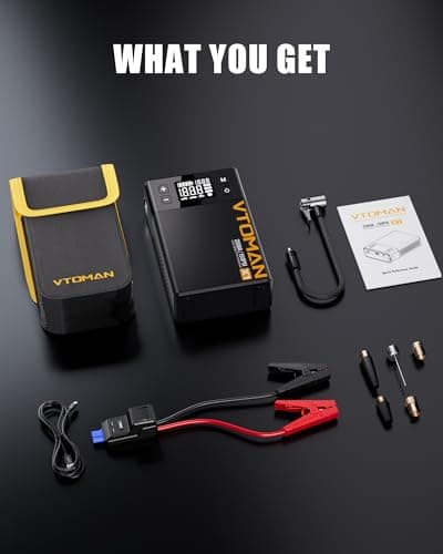 VTOMAN X1 Jump Starter with Air Compressor, 2500A Portable Battery Booster (Up to 8.5L Gas/6L Diesel Engines) with 150PSI Digital Tire Inflator, 12V Power Pack Car Jump Box Charger with LCD Display — view 8