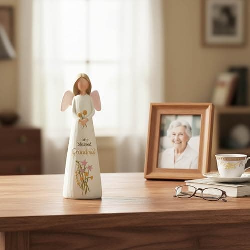 One Blessed Grandma Angel Figurine, Floral Resin Angel Statue for Grandma, Sweet Grandmother Gift, Shelf & Tabletop Angel Home Decor, 13.2 cm