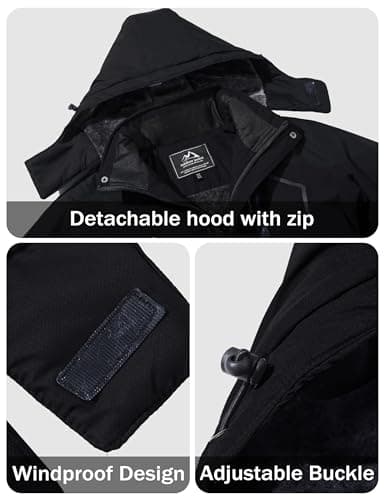 MAGCOMSEN Mens Ski Jacket Water Resistant Fleece Jackets for Men Insulated Rain Jacket Winter Coats with Pockets Black L — view 3