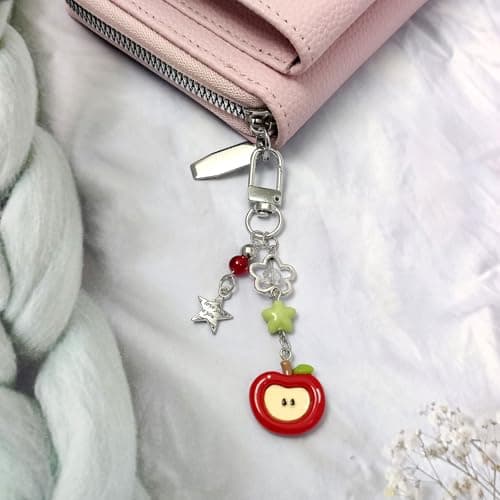 Nalefow 2PCS Cute Phone Charms Keychains Aesthetic Y2k Pink Guitar Strawberry Star Cell Phone Straps Key Chains for Keys Bags Camera (Red Apple) — view 3