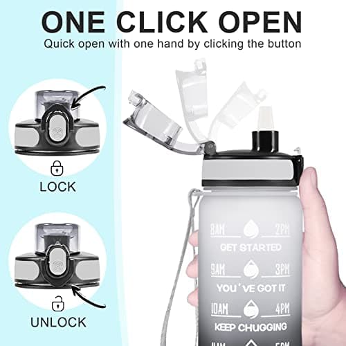 Enerbone 32 oz Water Bottle, Leakproof BPA & Toxic Free, Motivational Water Bottle with Times to Drink and Straw, Fitness Sports Water Bottle with Strap for Office, Gym, Outdoor Sports, Gray-Black — view 3