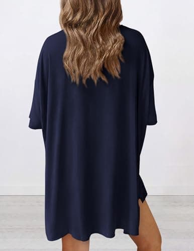 PRETTYGARDEN Women 2 Piece Lounge Set 2026 Summer Casual Oversized Shirts Biker Shorts Matching Airport Travel Outfit Clothes (Navy,Medium)