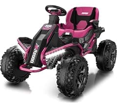 ANPABO 24V 4x4 Ride On Toys for Big Kids Aged 3-12 Rose Red-4x200W Motors, 5MPH, Wide Adjustable Seat, Parent Remote, Metal Frame, Shock Absorber, for Off-Road Ride