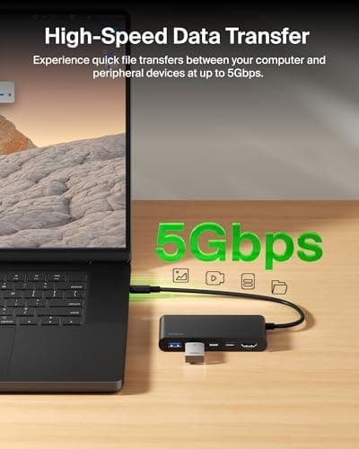Belkin USB C Hub, 5-Port Hub with 4K HDMI Display @ 60Hz, 100W Power Delivery, Fast Data Transfer 5Gbps, USB C Multiport Adapter for iPad Pro, Chromebook, Neo MacBook Accessories with HDMI 2.0 Port — view 5