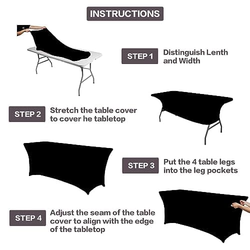 IVAPUPU 4FT Spring Table Cloth for Rectangular Fitted Events Stretch Black Table Covers Washable Cover Spandex Tablecloth Protector for Party, Wedding, Cocktail, Banquet, Festival — view 3