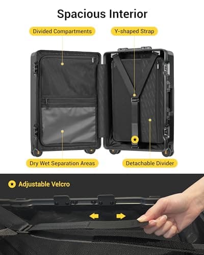 LEVEL8 Zipperless Carry On Suitcase Airline Approved with Aluminum Frame, Hard Shell Luggage with Spinner Wheels, Metal Travel Luggage with Double Tsa Locks, 20 Inch, Black — view 5