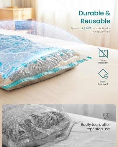 SONGMICS Vacuum Storage Bags, Rechargeable Portable Electric Pump, Space Saver Vacuum Seal Suction Bags for Clothing Travel Bedding Comforters, Reusable, 15 Pack, 3M/4L/4J/4X-J, Transparent — view 5