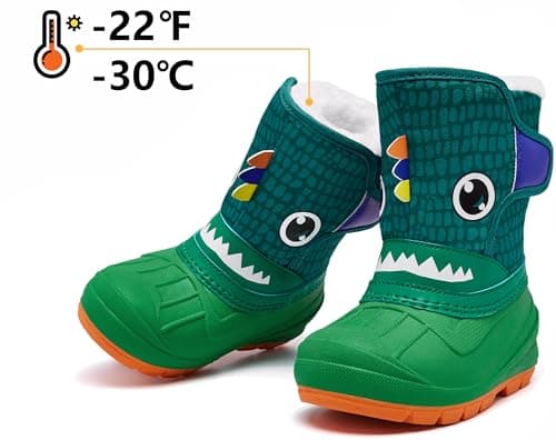 MORENDL Toddler Winter Snow Boots Waterproof Insulated Faux Fur Boys Girls Hiking Boots (Toddler/Little Kid), Greendino, 11 US Little Kid — view 3