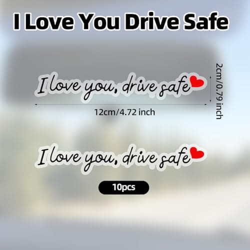 10pcs I Love You Drive Safe Mirror Stickers, Vinyl PVC Car Rearview Mirror Stickers Funny Auto Window Label Automotive Rear View Decal Vehicle Accessories for Men & Women (Black)