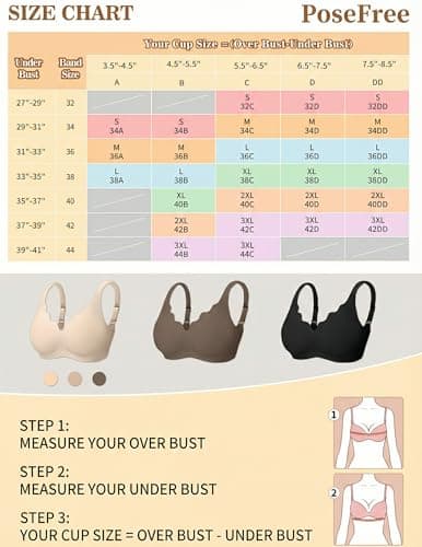PoseFree Bras for Women Full Support - Push Up, Side Back Smoothing Jelly Bras Scalloped Seamless Wireless Comfort Everyday Tshirt Bralette - Nude L — view 6