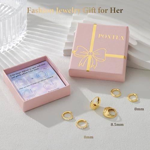 Poxtex Small 14K Gold Plated Huggie Hoop Earrings Set for Women, Hypoallergenic Trendy Hoops Stacks for Multiple Piercings, Dainty Cute Mini Lightweight Cartilage Helix Jewelry Gift Sensitive Ears — view 5