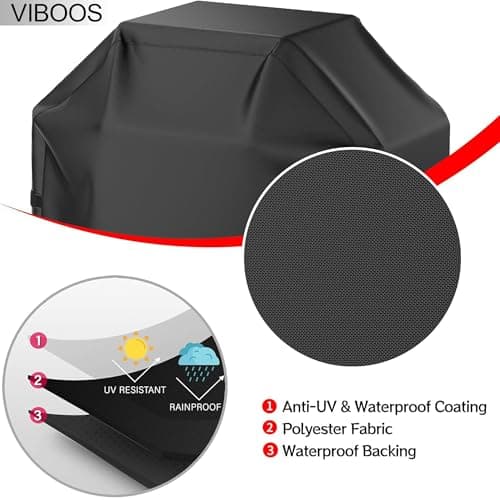 Grill Cover, 58 inch BBQ Gas Grill Cover for Outdoor Grill, Waterproof, Anti-UV, Rip-Proof, Fade Resistant Material, Barbecue Cover with Hook-and-Loop Straps & Adjustable Hem Drawstring, Black — view 2