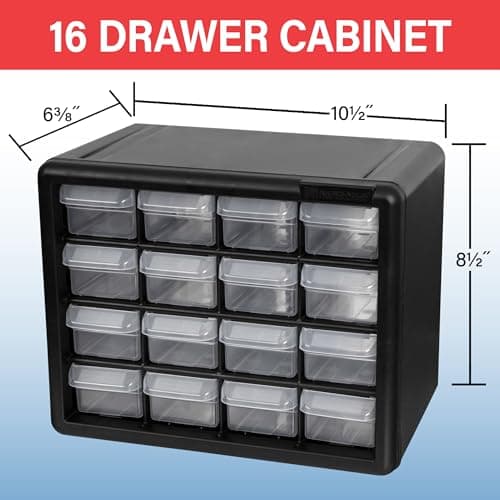Akro-Mils 16-Drawer Plastic Drawer Storage Cabinet for Garage Organization, Beads, Makeup Organizer, Building Bricks Storage, Teacher Toolbox, 10-1/2" W x 6-1/2" D x 8-1/2" H, 10116 Black — view 2
