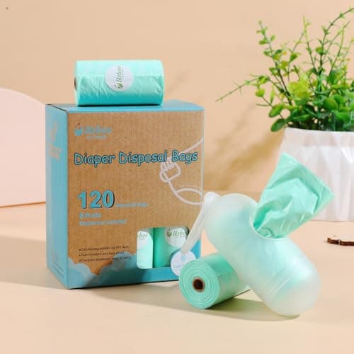 USBOO Scented Disposable Diaper Bags, 8 Rolls / 120 Bags, Blue