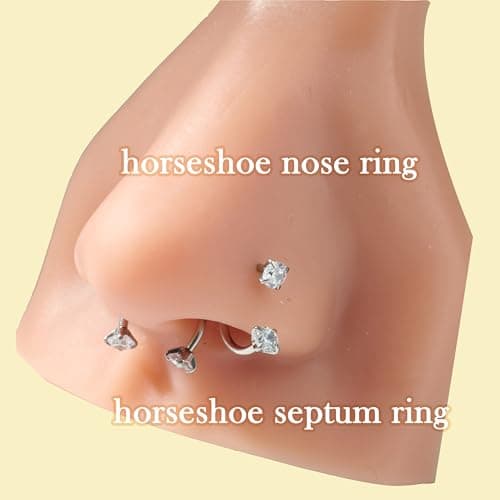 Longita Horseshoe Nose Ring for Women Double Gem Horse Shoe Nose Ring Hoop 18g Surgical Steel Silver Cartilage Helix Tragus Earring Hoops Labret Lip Piercing Jewelry Small Septum Rings 18 gauge 4pcs — view 2