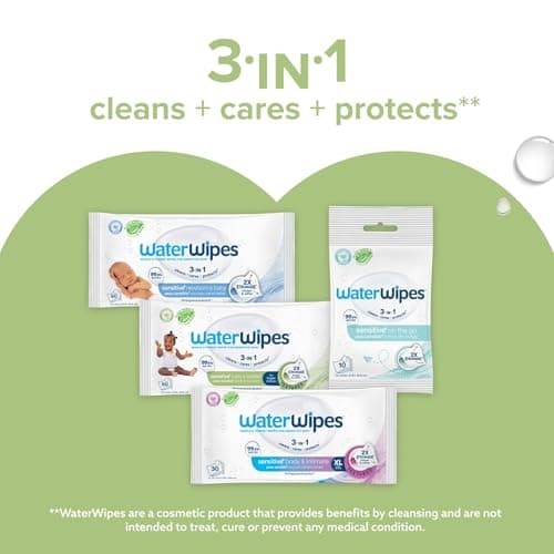 WaterWipes Sensitive+ Baby & Toddler Wipes, 3-In-1 Cleans, Cares, Protects, 99.9% Water, Textured Clean, Unscented & Hypoallergenic, 240 Count (4 Packs) — view 7