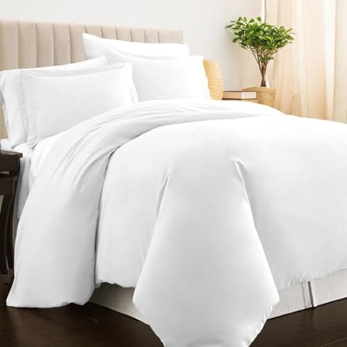 Pizuna Pure 100% Cotton Twin Duvet Cover with Shams, Luxurious 400 Thread Count Long Staple Cotton Sateen Weave with Hidden Button Closure (Combed White Cotton Duvet Covers Twin)