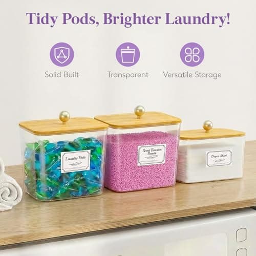 Lifewit Laundry Pods Container with Lid, Dryer Sheet Holder, Room Organization Storage for Coffee Pods Kcup Washing Powder, Scent Booster Beads, 2600 +2000ml/0.53+0.7gal，Natural,4 Pcs — view 7