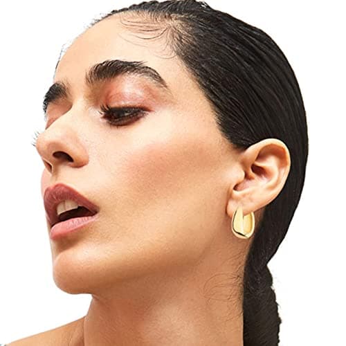6 Pairs 14K Gold Plated Hoop Earrings for Women Lightweight Chunky Hoop Earrings Multipack Hypoallergenic, Thick Open Twisted Huggie Hoops Earring Set Jewelry for Gifts. (Gold) — view 2