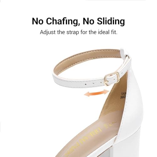 DREAM PAIRS Women's Chunky Block Heel Sandals, Open Toe Ankle Strap Dress Shoes, Comfortable Wedding Guest Heels for Party, Prom and Formal Events,Size 8,White/Pu,CHUNK — view 5