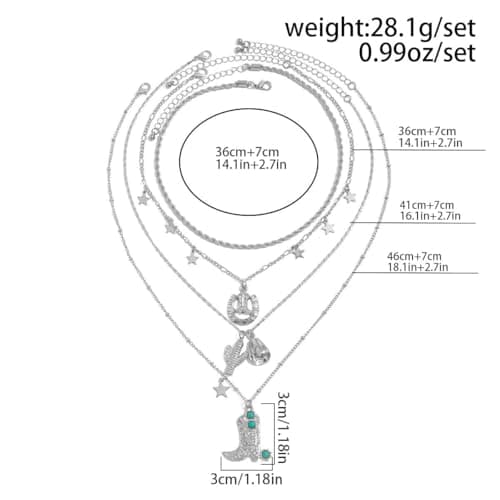 Boho Layered Necklaces for Women Turquoise Necklace Turquoise jewelry for Women Western Necklace Cactus Horseshoes Boots Hats Pendant Necklace Stack Bohemian Jewelry (Style 2 - silver cactus horseshoes boot hat) — view 4