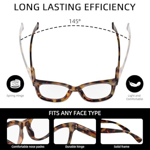 Areyeth Oversized Retro Reading Glasses for Women, Oprah Style Large Blue Light Blocking Readers, Yellow Tortoise+gray Tortoise, 50-21-145 — view 2