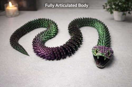 Articulated Crystal Snake – 3D Printed Flexible Snake Figurine, 58 cm (23 in) Poseable Serpent with Movable Mouth, Realistic Eyes, Fantasy Desk Decor (Ages 14+), (Purple Green) — view 4
