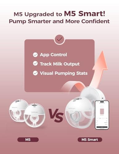 Momcozy M5 Smart App Control Hands Free Breast Pump, Double Wearable Breast Pump of Baby Mouth Double-Sealed Flange with 3 Modes & 9 Levels, Electric Pump Portable - 24mm, 2 Pack, Cozy Red