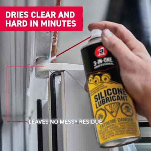 3-IN-ONE Professional Silicone Lubricant Spray, Aerosol 311g, Safe to use on Metal, Rubber, Wood and Vinyl. Lube Sliding Doors, Treadmills, Garage Doors, Rubber Seals and More | 1041 | Single Can — view 4
