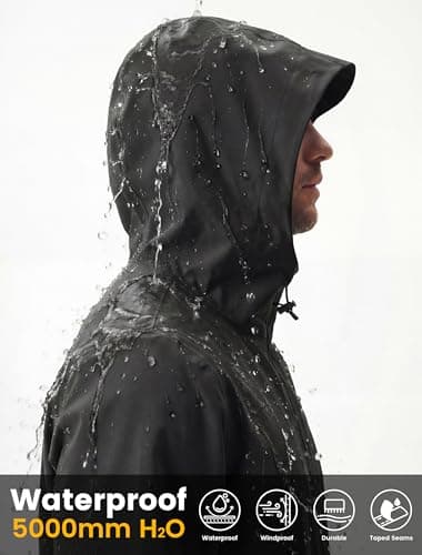 Libin Rain Jacket Men Waterproof Hiking Cycling Raincoat, Black, 3XL — view 2